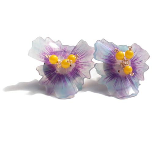 Japanese handmade flowers stud earrings purple for sensitive ears