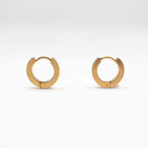 a pair of one touch hoop earrings 24k gold plated. showcasing their minimalist elegant design