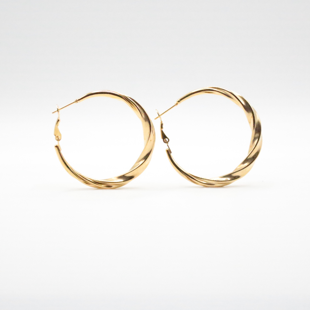 Twist Earrings 40mm Gold- 24K Gold plated, Hypoallergenic