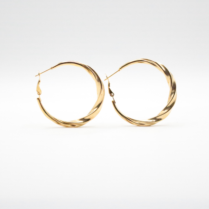 Twist Earrings 40mm Gold- 24K Gold plated, Hypoallergenic