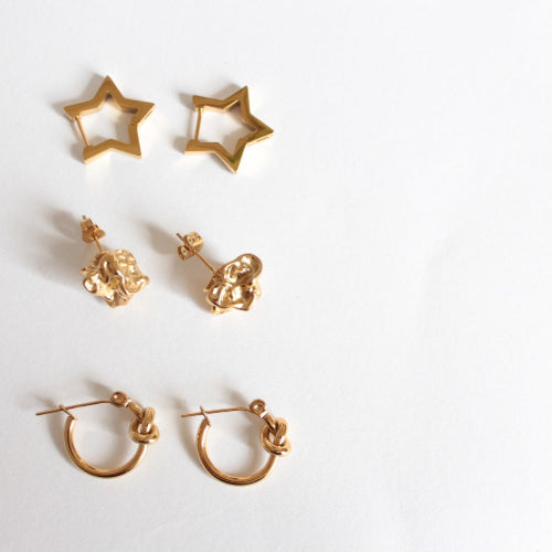 Gold Stud Earrings, Gold Hoop Earrings Star, Gold Knot Hoop Earrings 