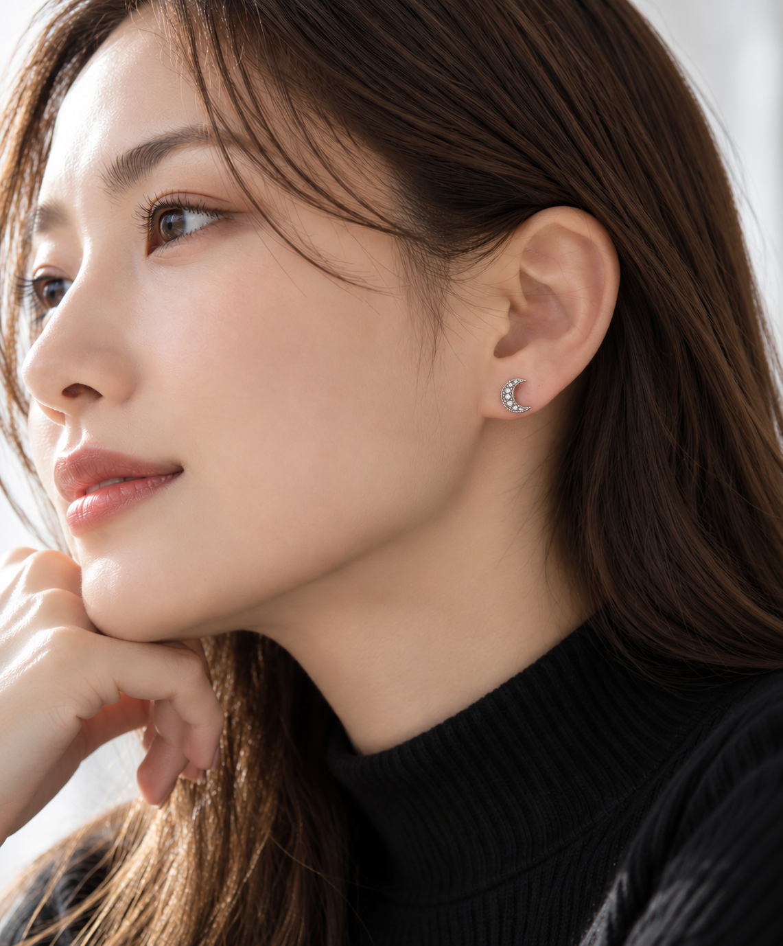 Gekka  | Crescent Moon Stud Earrings Silver