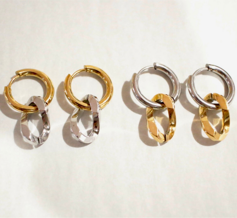 Chain Hoop Earrings Gold - Hypoallergenic