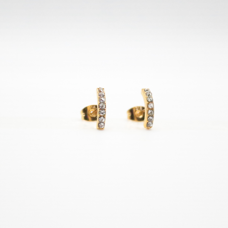 Rhinestone Stud Earrings Gold- 24K gold plated, Hypoallergenic