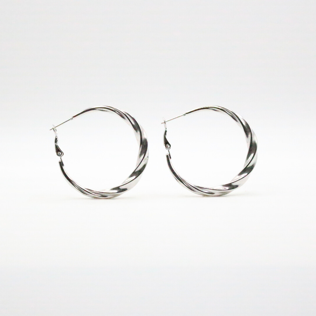 Twist Earrings 40mm Silver - Rhodium plating, Hypoallergenic