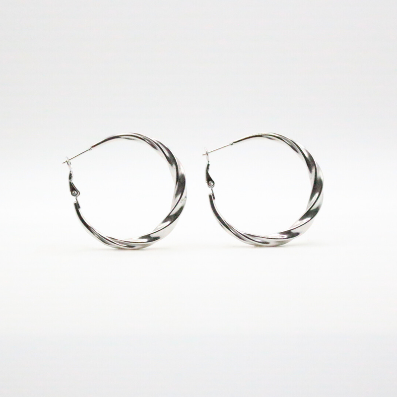 Twist Earrings 40mm Silver - Rhodium plating, Hypoallergenic