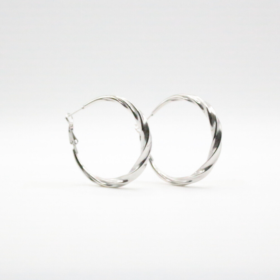 Twist Earrings 40mm Silver - Rhodium plating, Hypoallergenic