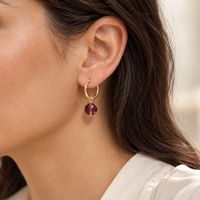 crystal charms earrings burgundy gold hoops 