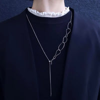 Wave Long Necklace - Rhodium plated, Hypoallergenic