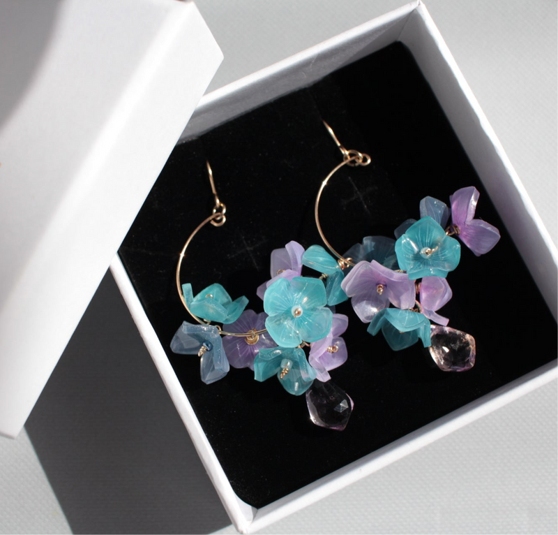 AJISAI Earrings (Blue) 14K gold-filled