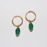 emerald green crystal beads charms hoop earrings gold handmade