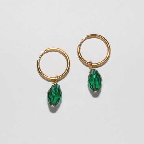 emerald green crystal beads charms hoop earrings gold handmade