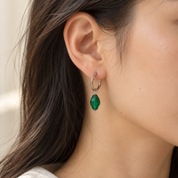 Emerald green crystal charms handmade silver hoops 