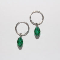 emerald green crystal charms silver hoop earrings handmade 