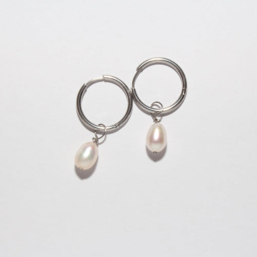 Silver hoops earrings with freshwater pearls handmade charms 