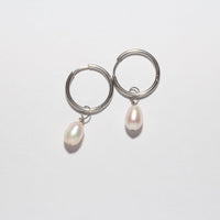 Silver hoops earrings with freshwater pearls handmade charms 