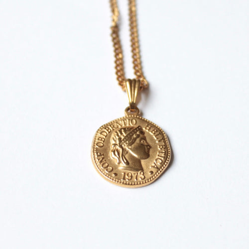 Gold coin necklace waterproof and sensitive skin friendly gift for her 