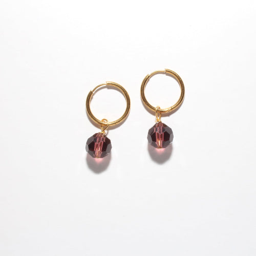 hoop earrings with purple crystal charms 