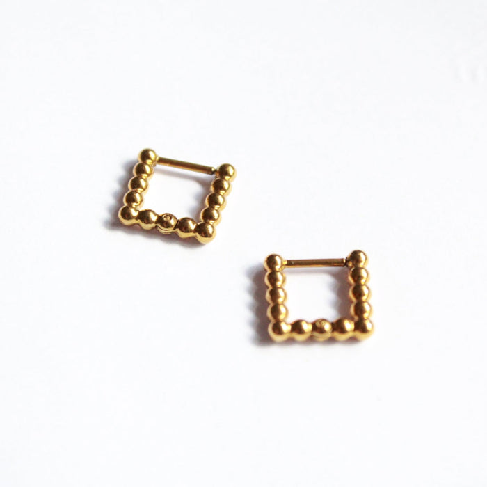 square hoop earrings gold waterproof, one touch, sensitive skin friendly Japanese design inspired