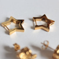 One touch gold star earrings 24k gold plated on stainless steel made for sensitive skin and mum 