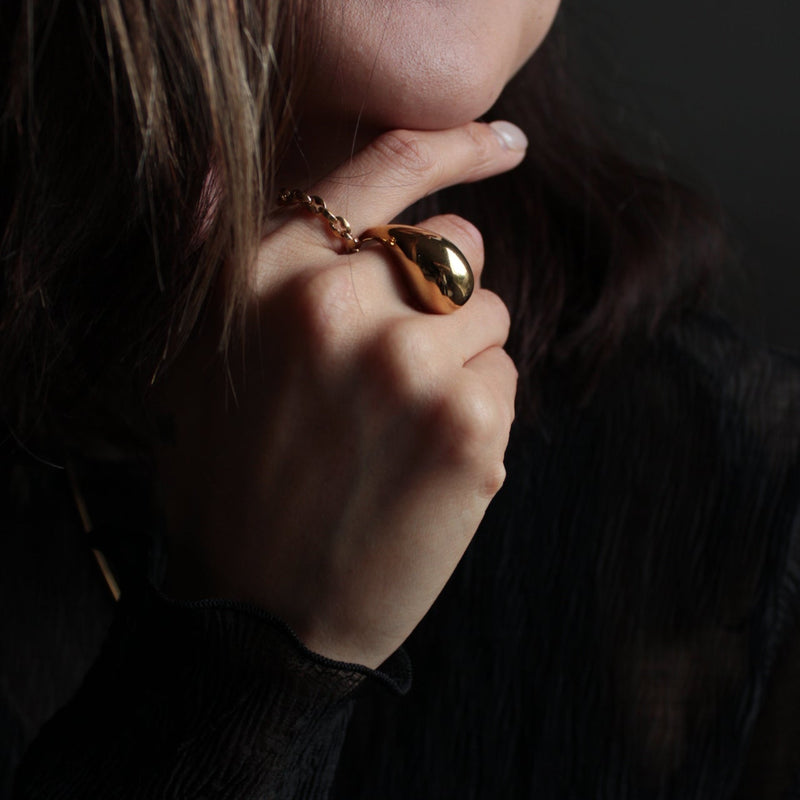 model wears gold statement ring Japanese Jewellery gift for mum 
