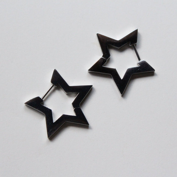 Hoshi |  Star Hoop Earrings Silver Big