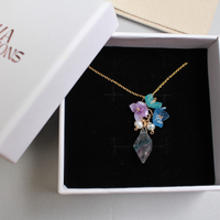 Japanese handmade blue and purple necklace gold filled with freshwater pearl for sensitive skin and mums
