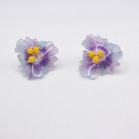 Japanese handmade purple flowers stud earrings made for sensitive ears