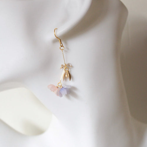 Japanese handmade flower earrings for sensitive skins pink and purple 