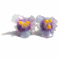 Japanese handmade flowers stud earrings purple for sensitive ears 