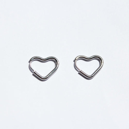 silver heart hoop earrings, dainty, and one touch design. 