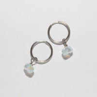 silver hoop earrings with opal white crystal charms