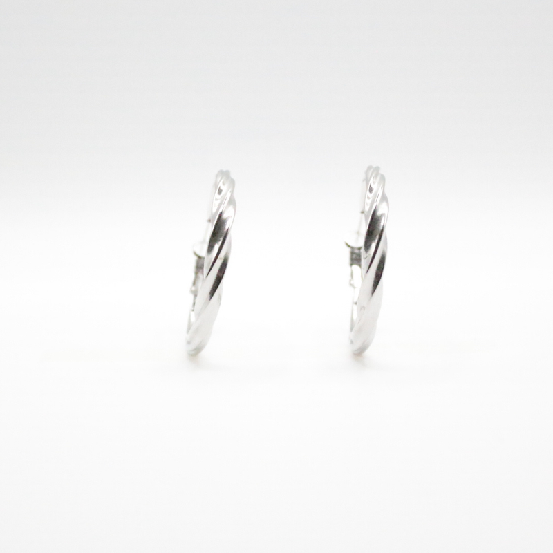 Rhodium plated silver twist hoop earrings for daily wear 