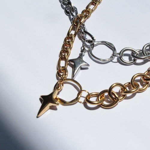 handmade waterproof and tarnish free chunky necklace gold and silver 