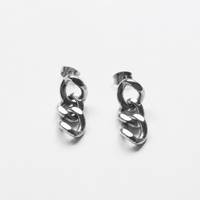 A pair of silver-toned huggie hoop earrings with a twisted chain link design, displayed on a clean white background.