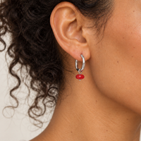 handmade red charms crystal silver hoops 