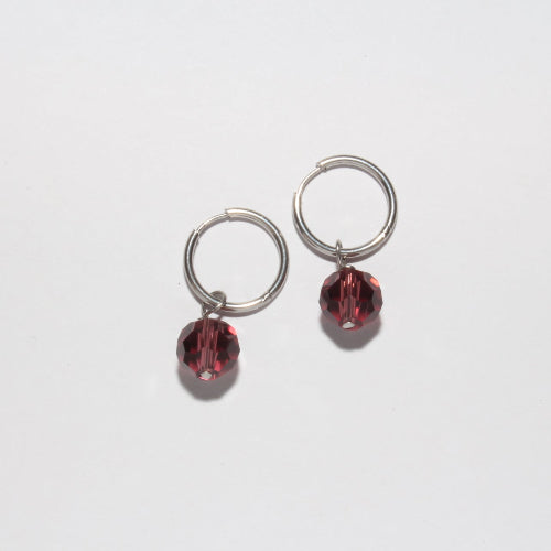 silver hoop earrings purple crystal charms handmade 
