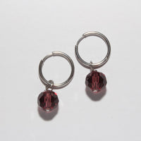 simple hoop silver earrings with crystal charms 