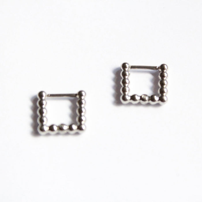 square hoop earrings silver waterproof, one touch, sensitive skin friendly Japanese design inspired