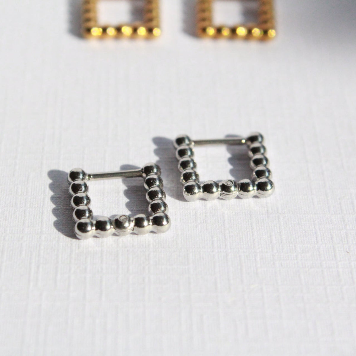 square hoop earrings silver waterproof, one touch, sensitive skin friendly Japanese design inspired