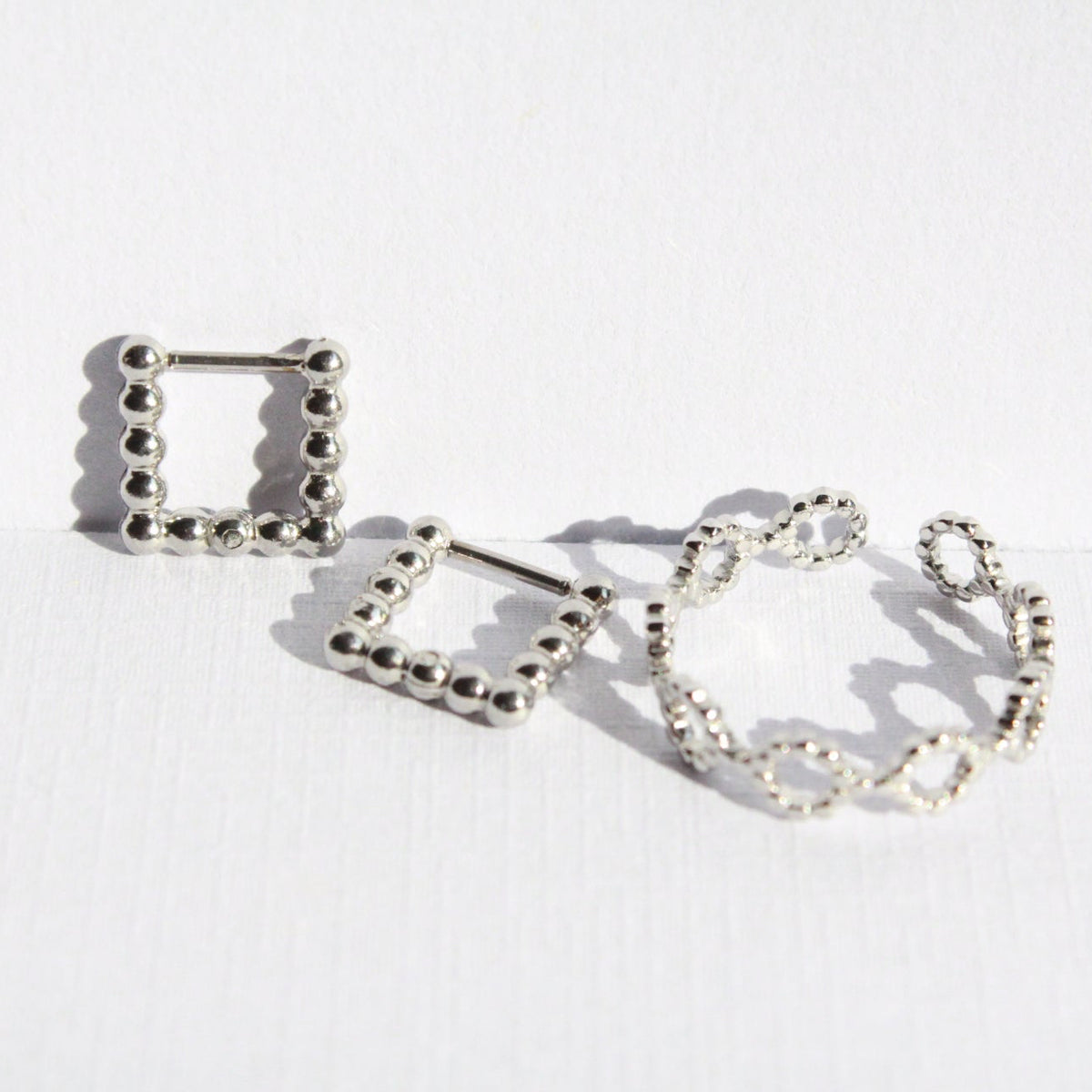 square hoop earrings silver waterproof, one touch, sensitive skin friendly Japanese design inspired