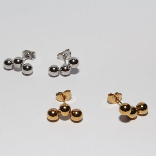 Triple balls stud earrings gold and silver waterproof and sensitive skin friendly 