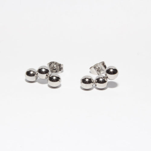 Minimalist triple ball stud earrings silver 