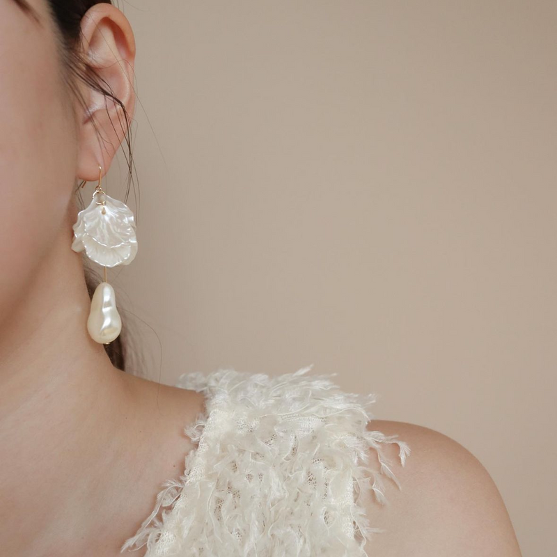 flower pearl earrings japanese handmade for bridal jewellery