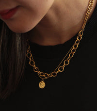 gold chain necklace with a coin pendant waterproof