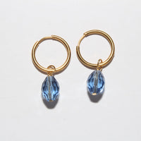 gold hoop earrings blue crystal charms 