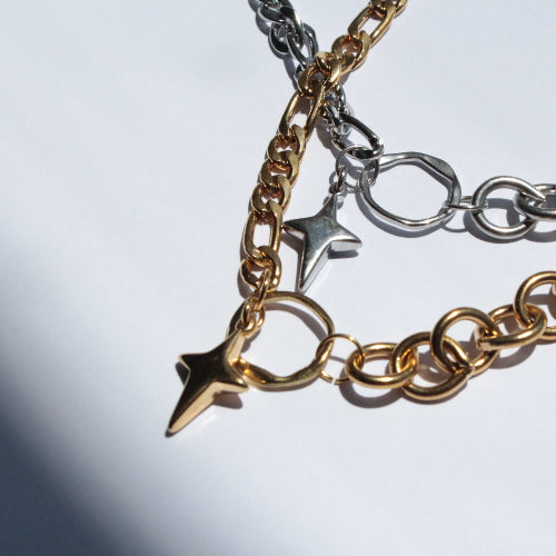 handmade statement cross gold and silver chunky necklace