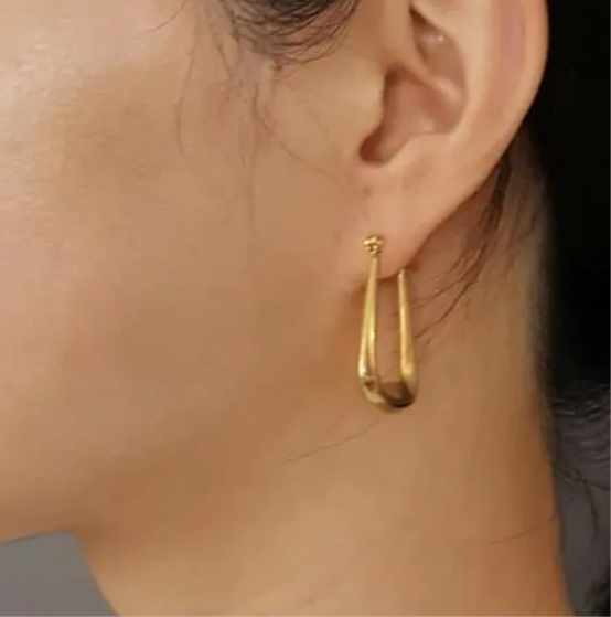 harp hoop earrings 24k gold plated for daily wear and waterproof 