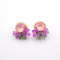 pink crystal flower earrings handmade for sensitive ears, bridal, gift for her, made in japan