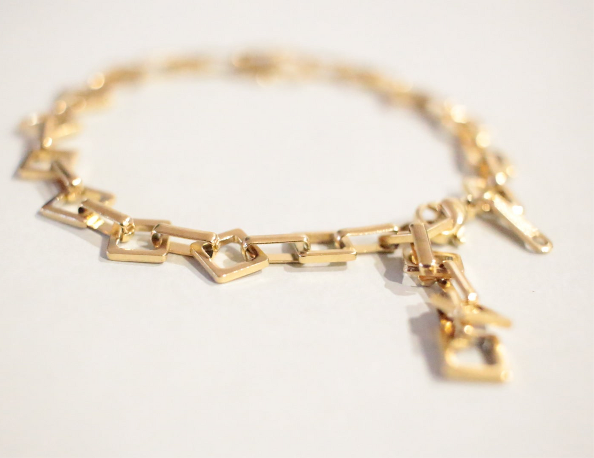 square chain bracelet 24k gold ion plated for daily wear 